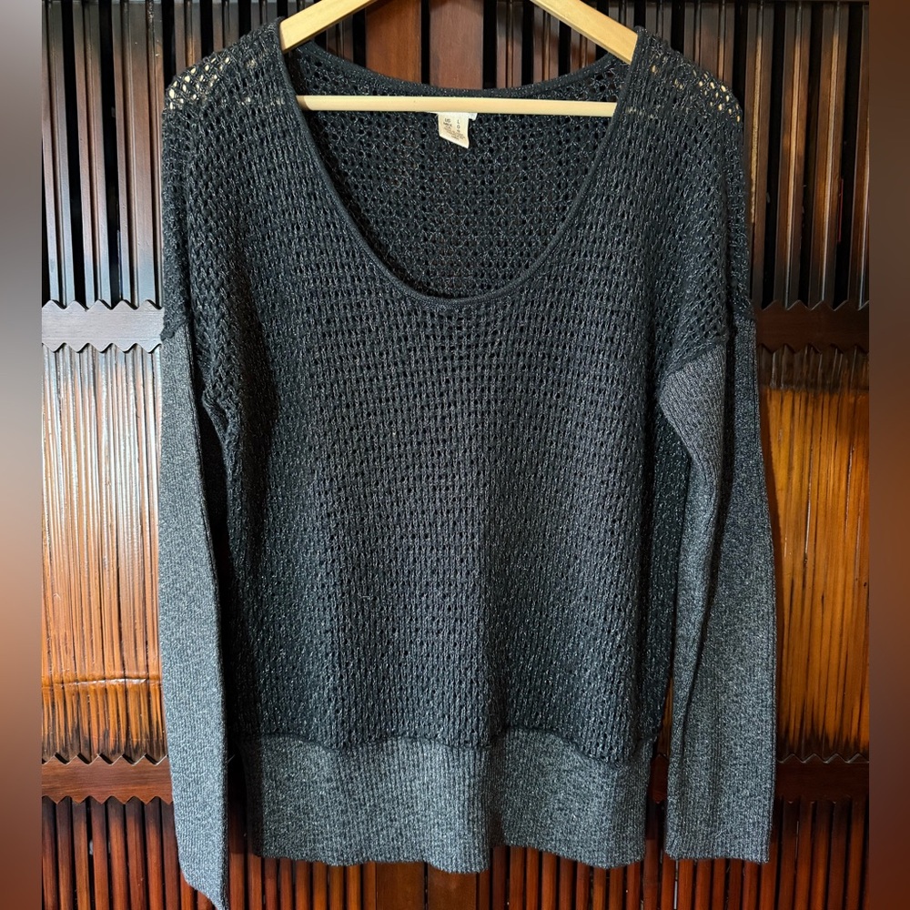 DKNY Black and Metallic Off-the-Shoulder Sweater